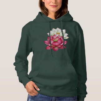 Pink And White Lotus Blossom Watercolor Hoodie