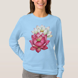Pink And White Lotus Blossom Watercolor T-Shirt