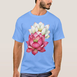 Pink And White Lotus Blossom Watercolor T-Shirt