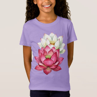 Pink And White Lotus Blossom Watercolor T-Shirt