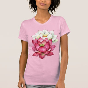 Pink And White Lotus Blossom Watercolor T-Shirt