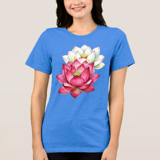 Pink And White Lotus Blossom Watercolor Tri-Blend Shirt