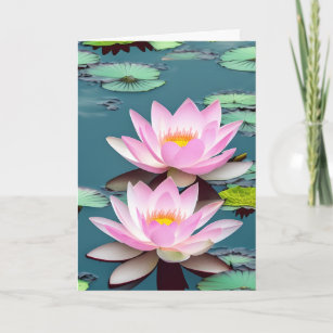 Pink And White Lotus Flower Floating On Pond Card
