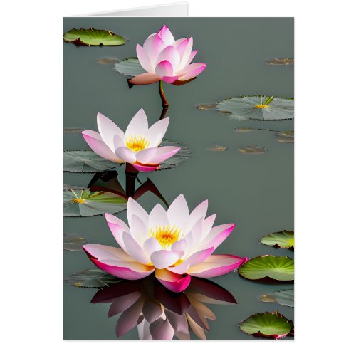 Pink And White Lotus Flower On Sparkling Pond Card