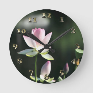 Pink and White Lotus Flower Round Clock