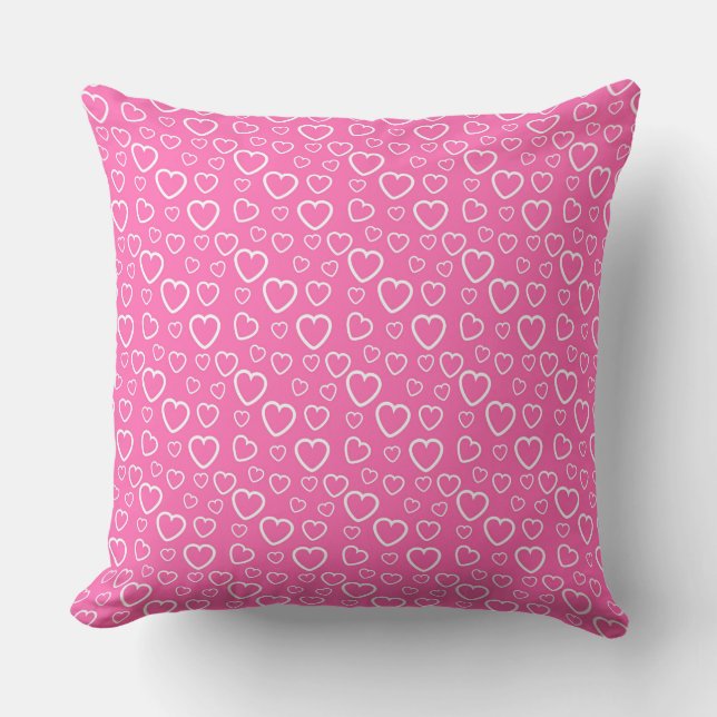Pink and White Love Hearts Pattern Throw Pillow (Front)