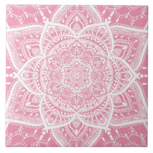 Pink and White Mandala - Loergann in Jasmine Ceramic Tile