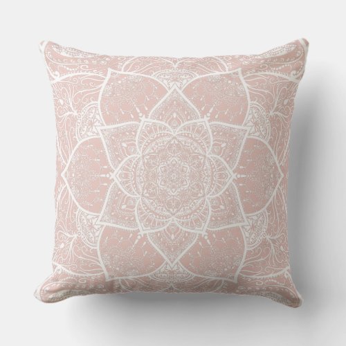 Pink and White Mandala _ Loergann in Mallow Throw Pillow
