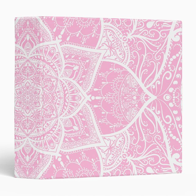 Pink and White Mandala - Loergann in Rose 3 Ring Binder (Front/Spine)