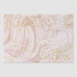 Pink and White Marble Swirl Gold Glitter Tissue Paper