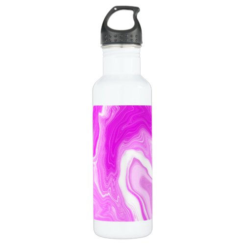 Pink and White Marble Swirls Fluid Art   Stainless Steel Water Bottle