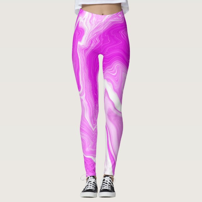 Pink and White Marble Swirls  Leggings (Front)