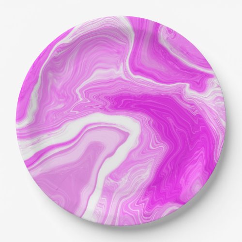 Pink and White Marble Swirls    Paper Plates