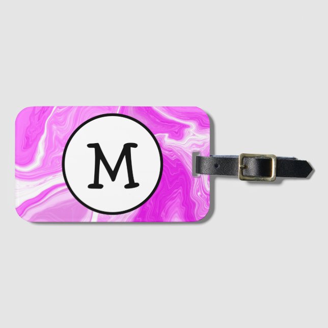 Pink and White Marble Swirls Personalized Luggage Tag (Front Horizontal)