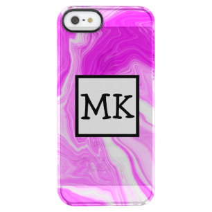 Pink and White Marble Swirls Personalized  Clear iPhone SE/5/5s Case