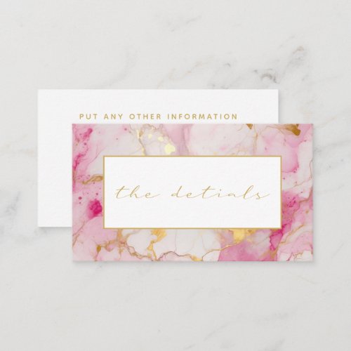 Pink and white marble the details wedding enclosure card