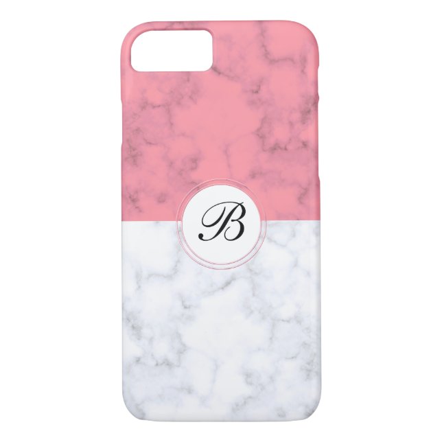 Pink And White Marble With Custom Initial Letter B Case-Mate iPhone Case (Back)