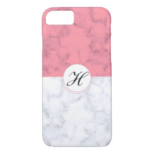 Pink And White Marble With Custom Initial Letter H iPhone 8/7 Case