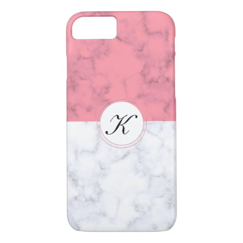 Pink And White Marble With Custom Initial Letter K iPhone 87 Case