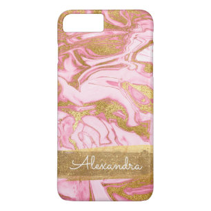 Pink and White Marble with Gold Foil and Glitter iPhone 8 Plus/7 Plus Case