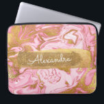 Pink and White Marble with Gold Foil and Glitter Laptop Sleeve<br><div class="desc">Pink and White Marble with Gold Foil and Glitter Elegant Monogram Name Case. This case can be customized to include your first name.</div>