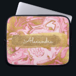 Pink and White Marble with Gold Foil and Glitter Laptop Sleeve<br><div class="desc">Pink and White Marble with Gold Foil and Glitter Elegant Monogram Name Sleeve. This sleeve can be customized to include your first name.</div>