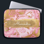 Pink and White Marble with Gold Foil and Glitter Laptop Sleeve<br><div class="desc">Pink and White Marble with Gold Foil and Glitter Elegant Monogram Name Sleeve. This sleeve can be customized to include your first name.</div>