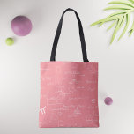 Pink and white math equations and math graphics  Tote Bag<br><div class="desc">Great tote bag for math students and math teachers. The background is pink and the math equations and graphics are made in white so it looks like chalk. Illustrated and designed by Patricia Alvarez.</div>