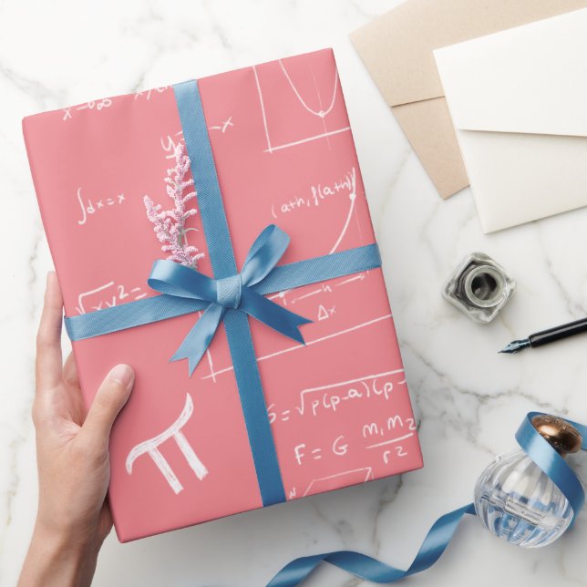 Pink and White Mathematic Formulas and Equations Wrapping Paper (Gifting)
