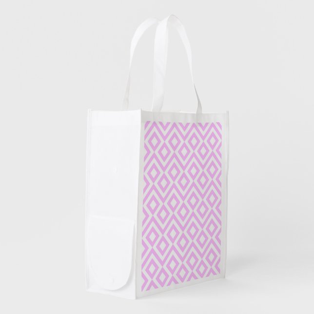 Pink and White Meander Reusable Grocery Bag (Front Side)