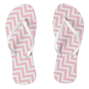 Pink and White Medium Diagonal Chevron Stripes Flip Flops