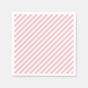Pink and White Medium Diagonal Stripes Paper Napkins