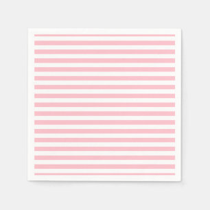 Pink and White Medium Horizontal Stripes Paper Napkins