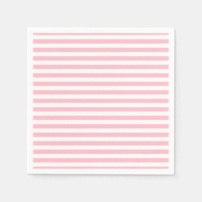 Pink and White Medium Horizontal Stripes Paper Napkins (Front)