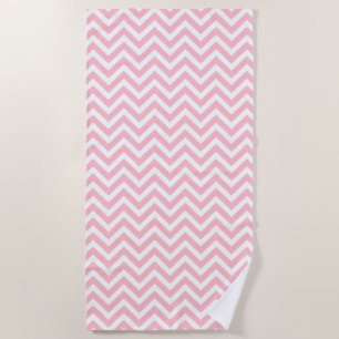 Pink and White Medium Size Chevron Stripes Beach Towel
