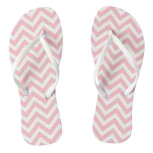 Pink and White Medium Size Chevron Stripes Flip Flops