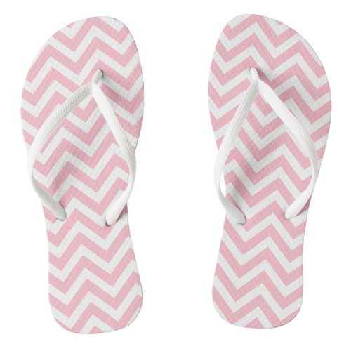 Pink and White Medium Size Chevron Stripes Flip Flops