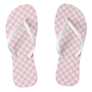 Pink and White Medium Size Diagonal Gingham Checks Flip Flops