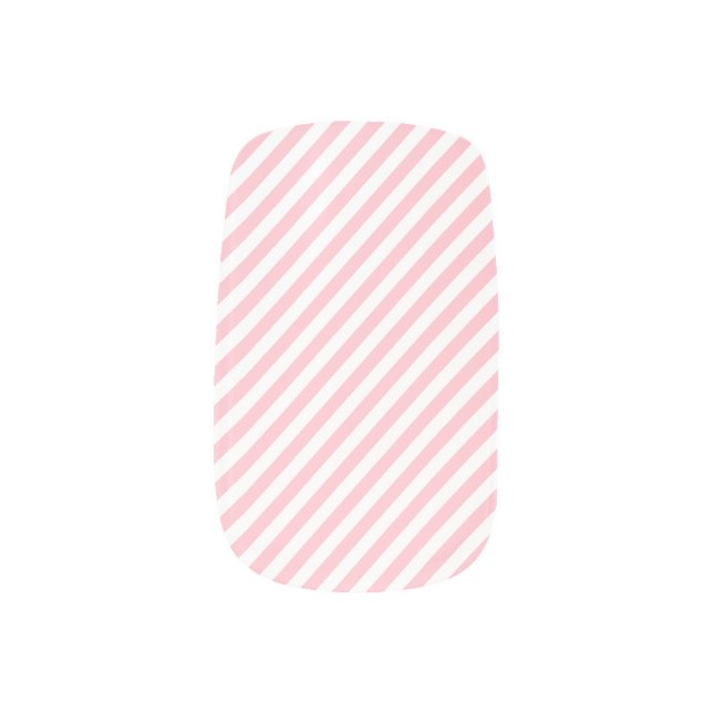 Pink and White Medium Size Diagonal Stripes Minx Nail Art (Left Thumb)