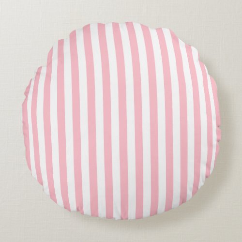 Pink and White Medium Size Stripes Round Pillow