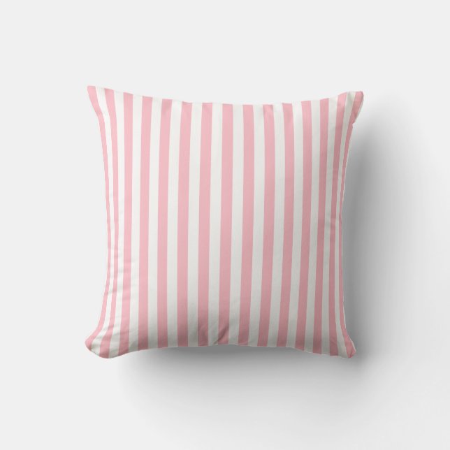 Pink and White Medium Size Stripes Throw Pillow (Front)