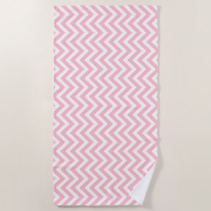 Pink and White Medium Vertical Chevron Stripes Beach Towel