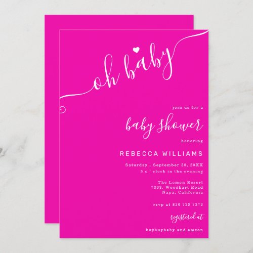 Pink and White Minimalist Baby Shower Invitation