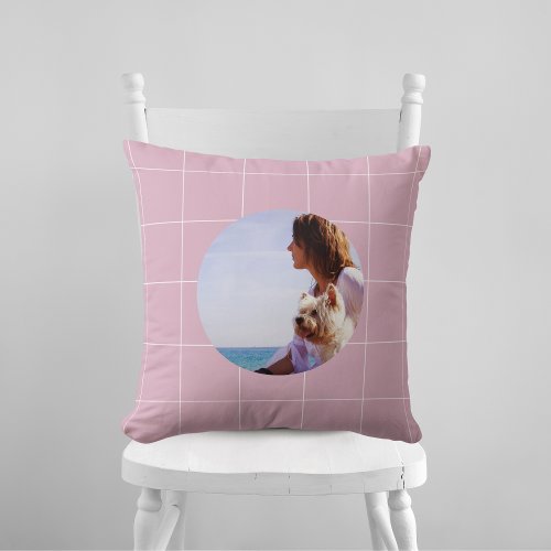 Pink and White Modern Geometric Best Dog Mom Throw Pillow