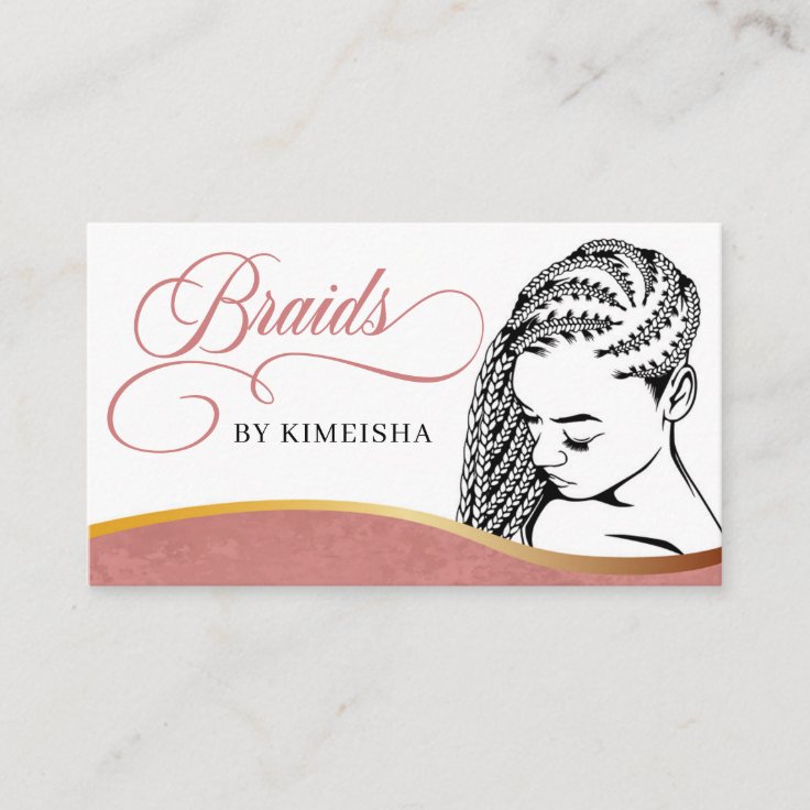 Pink and White Modern Hair Braiding Salon Business Card Zazzle
