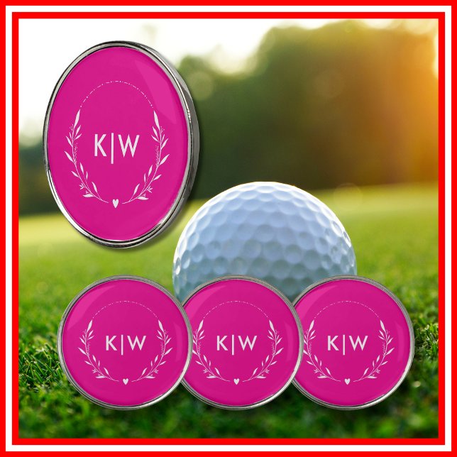 Pink and White | Modern Initials Monogram Golf Ball Marker (Pink and White | Modern Initials Monogram Golf Ball Marker)