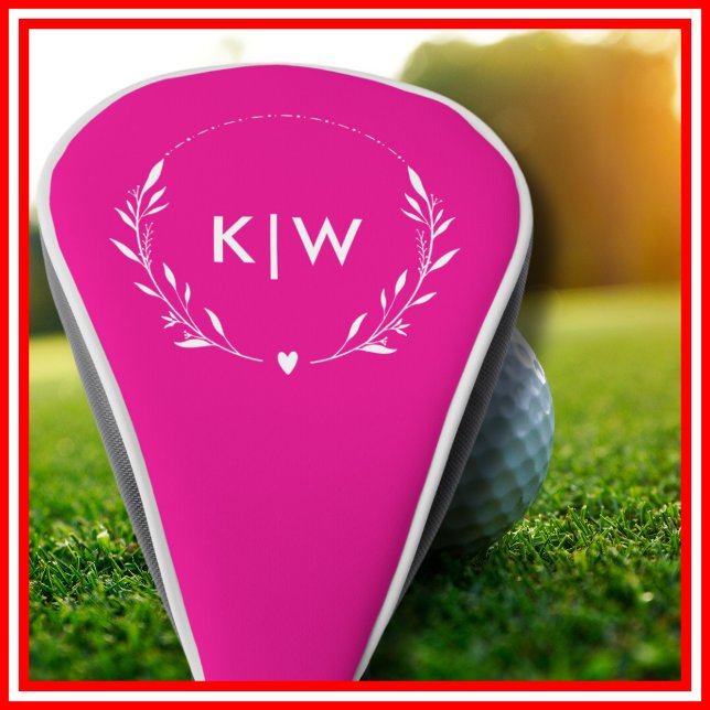 Pink and White | Modern Initials Monogram Golf Head Cover (Pink and White | Modern Initials Monogram Golf Head Cover)
