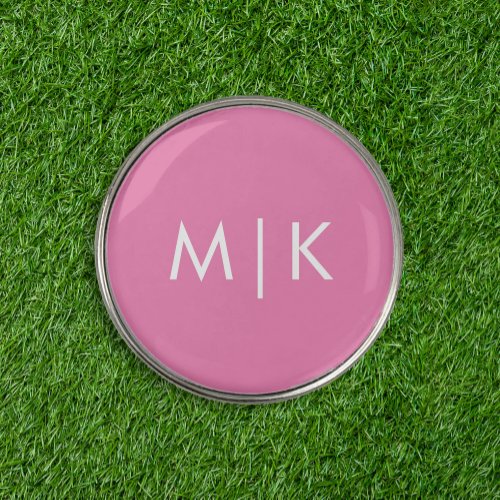 Pink and White  Modern Monogram Golf Ball Marker