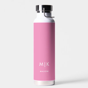 Pink and White   Modern Monogram Water Bottle