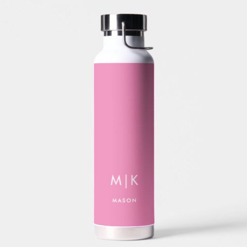 Pink and White  Modern Monogram Water Bottle